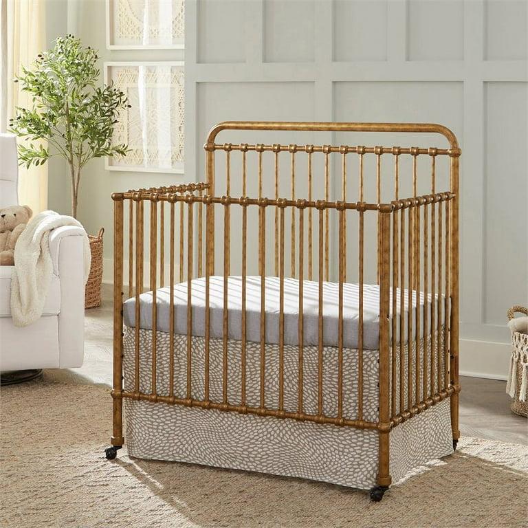 Namesake Winston Metal 4 in 1 Convertible Mini Crib in Vintage Gold