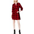 thumbnail image 1 of maison Jules Vestido camisero a cuadros para mujer, rojo, pequeño, 1 of 1