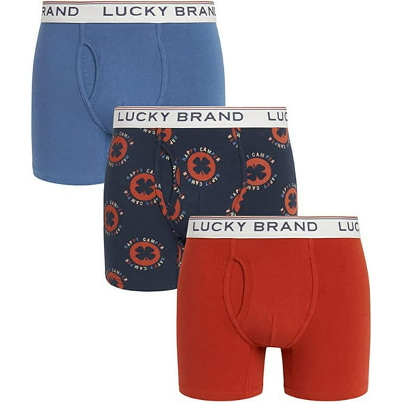 Lucky Brand Men's 3 Pack Ultra Soft Stretch Cotton Blend Boxer Briefs-Blue / M