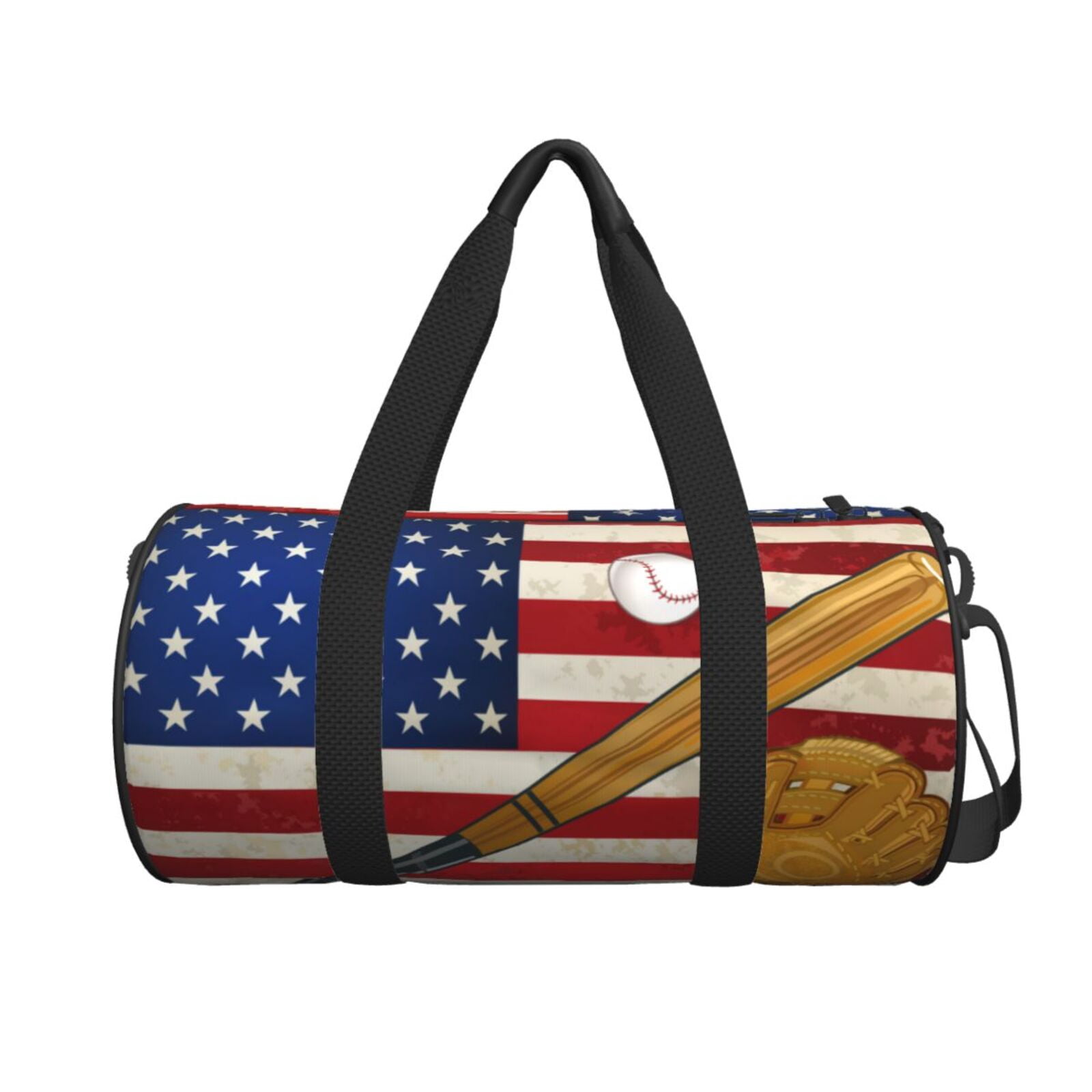 Horeoi American Flag And Baseball Print Foldable Travel Duffle Bag with Removable Strap - Water-Resistant Gym Vacation Luggage Multi-Pocket Design