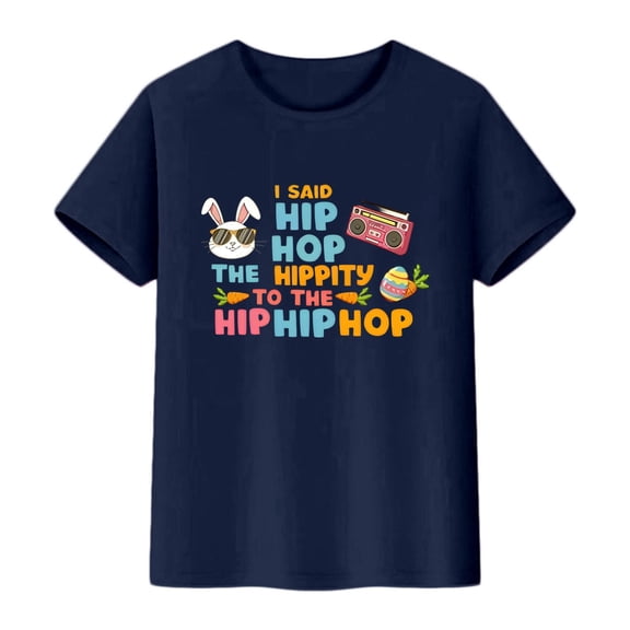 FINALGANG Boys Girls Kids Short Sleeve Easter TShirts Cartoon Holiday Hop Rabbit Print Crewneck Loose Fit Tees For Spring Holiday Daily Wear Blue 8-9 Years