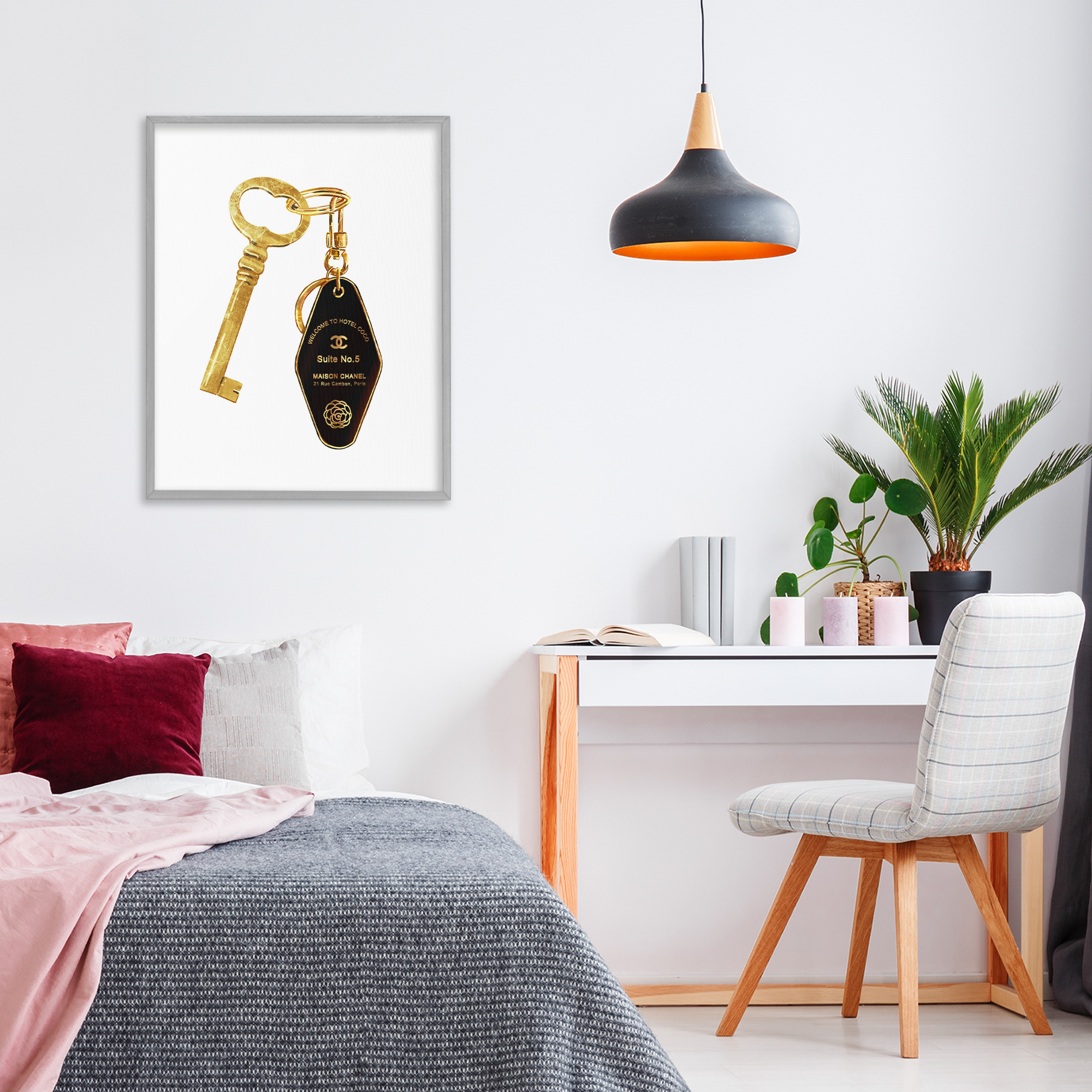 Luxury Fashion Key Gray Framed Giclee Art, design by Ziwei Li