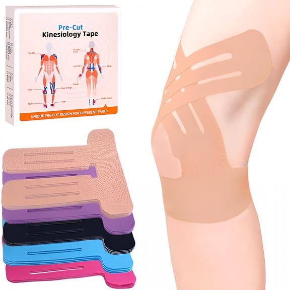 QARUN Precut Kinesiology Tape for Knees,10 Pcs,Knee Support&Stability,Knee Pain Relief Athletic Tape-Waterproof&Elastic,Breathable Hypoallergenic Latex-Free Tape,Beige