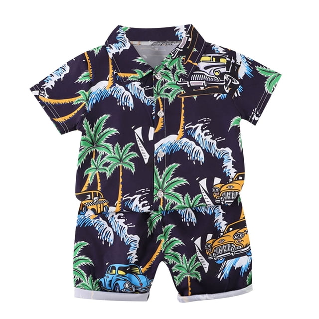 Odeerbi 1-8 Años Conjunto de Verano Para Niños de Hawaianos Camiseta de Manga Corta de Algodón Con Estampado Tropical Conjunto de Dos Piezas de Gráficos