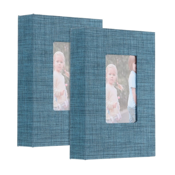 Álbum de Fotos Pequeño de 2 Paquetes, Libro de Imágenes con Cubierta de Lino para 52 Fotos, Azul