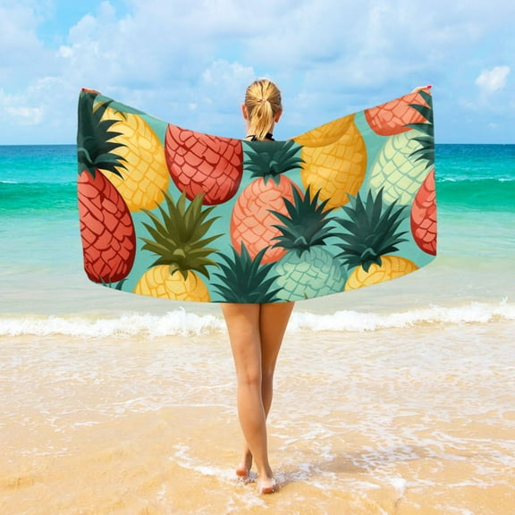 Pineapple Abstract Beach Towel Camping Towel Microfiber Oversized 37" x 74" Absorbent for Seaside Camping Swimming Fitness