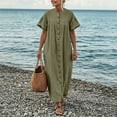 thumbnail image 5 of ClodeEU Women's Crew Neck Short Sleeve Maxi Dress with Pockets,Casual Loose Summer Vacation Dress Army Green,Women's Plus L, 5 of 7