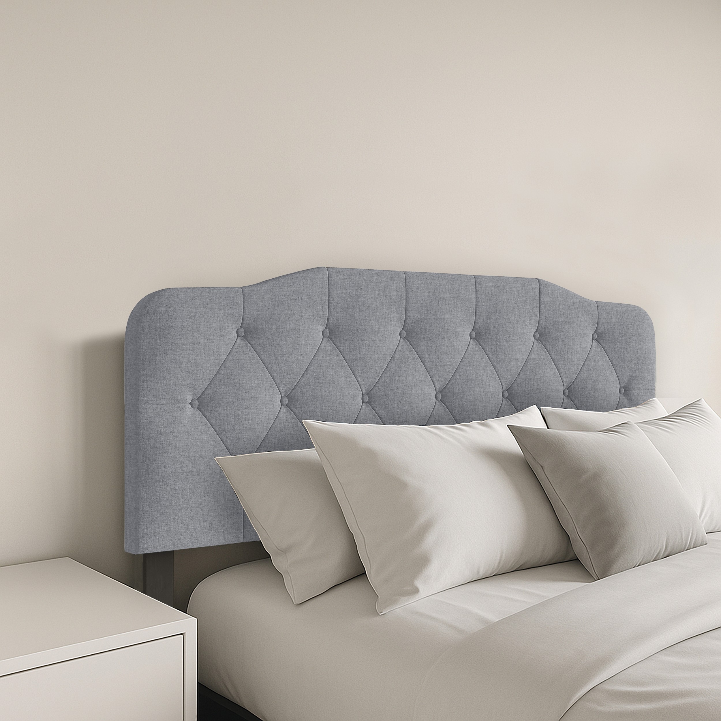 Home Design Angela King Button-Tufted Upholstered Headboard with Adjustable Height and Foam Padding, Grey, Easy assembly