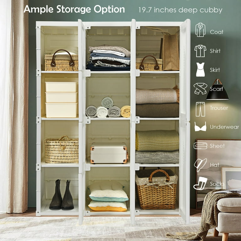 Costway Portable Closet Clothes Foldable Armoire Wardrobe Closet w 12 Cubby Storage