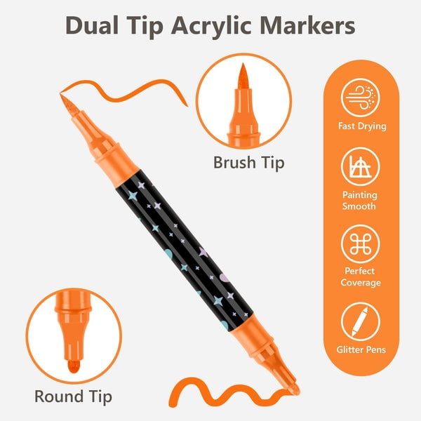 Vggrvlo 72 Colors Dual Markers Waterproof, Non-Toxic, odorless, Suitable for Paper, Pottery, Stones, Backpacks, Glass