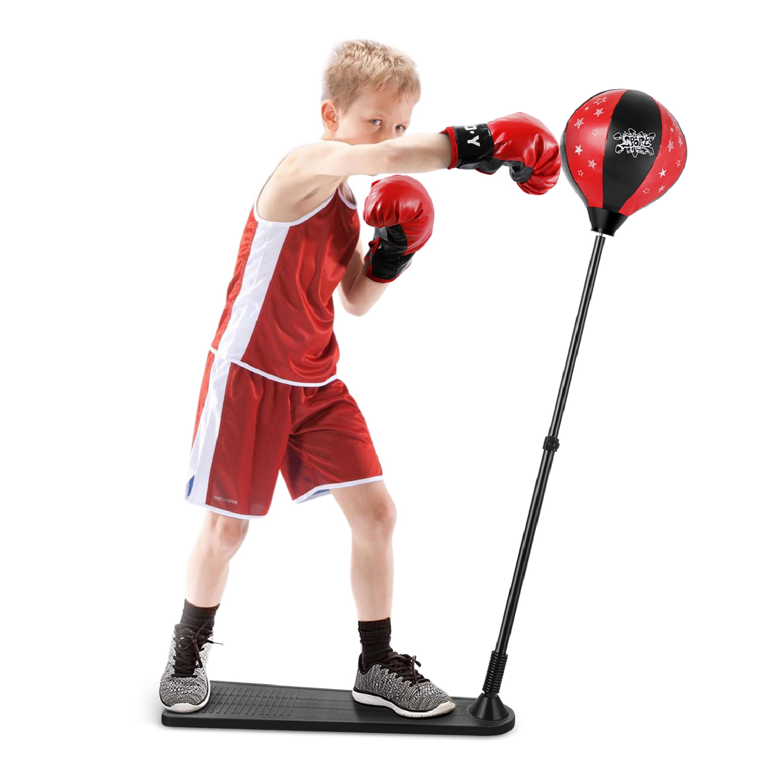 Kids Punching Bag Standing Speed Ball Stand Boys Toddler Boxing Set for Kids 5-10 Gloves Adjustable Height for Kids Boys Girls Toddler Children Workout Inflatable Exercise Gear