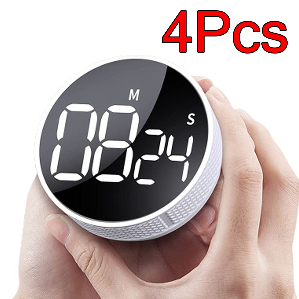 Round Rotary Digital Timer,Pack of 4 Stopwatch LED Studying Meditation