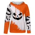 thumbnail image 4 of Women Hoodies Halloween Vintage Colorblock Pumpkin Print Sweatshirt Long Sleeve Drawstring Pullover Tops Cozy Apparel White XXL, 4 of 4