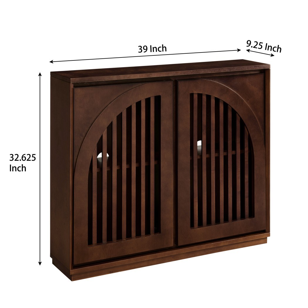 Mid Century Modern Fluted Sideboard Cabinet, Buffet Cabinet with 2 Outlet Holes, Storage Cabinet for Living Room, Entryway, Kitchen & Coffee Bar, Dark Walnut