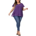 thumbnail image 2 of Agnes Orinda Women's Plus Size St. Patrick's Day Chiffon Top Ruffle Short Sleeves V Neck Double Layered Hem Casual Blouses 2X Purple, 2 of 6