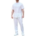 thumbnail image 2 of YHAJDS Summer Suits for Men 2 Piece Set Short Sleeve Solid Mandarin Collar Shirt Long Pants Casual, 2 of 3