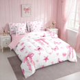 thumbnail image 3 of Erosebridal Light Satin Bow Ribbon Twin Bedding for Girls, Romantic Floral Print Bedding Comforter Set, Pink Reversible 7pcs, 3 of 6