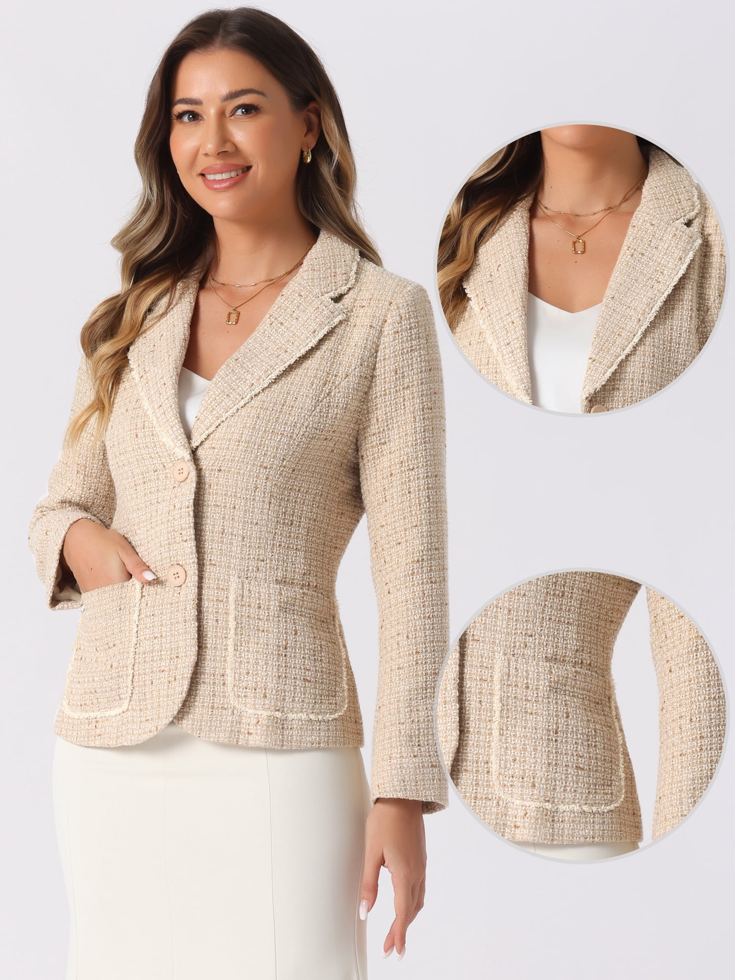 DARING DIVA Women's Notch Lapel Long Sleeve Elegant Business Casual Jacket XS Apricot