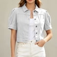 thumbnail image 2 of Miaoju Women's Summer Short Sleeve Crop Denim Trucker Jacket Jean Coat Tops, White XXL, 2 of 7