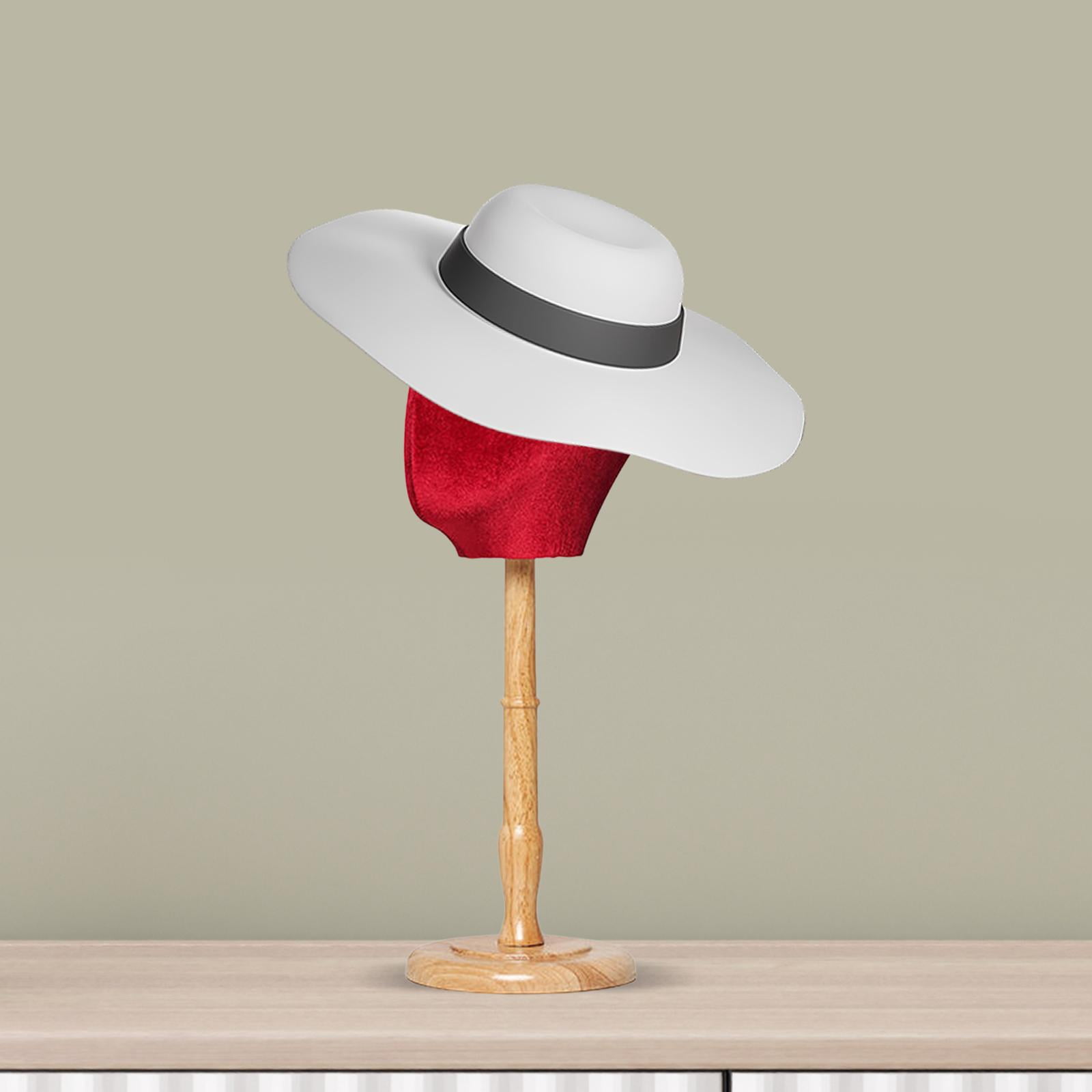 Hat Display Mannequin Head, Manikin Head ,Tabletop Caps Storage Rack, with Wood Base for Shopping Mall Beginner Stylist Hairdresser Training Red Tall Base