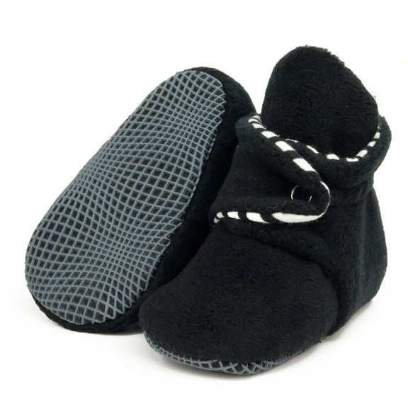 Anti-Slip Sole, Fleece Baby Booties, Newborn Home Booties, Sweat Proof Organic Cotton Lining, Black