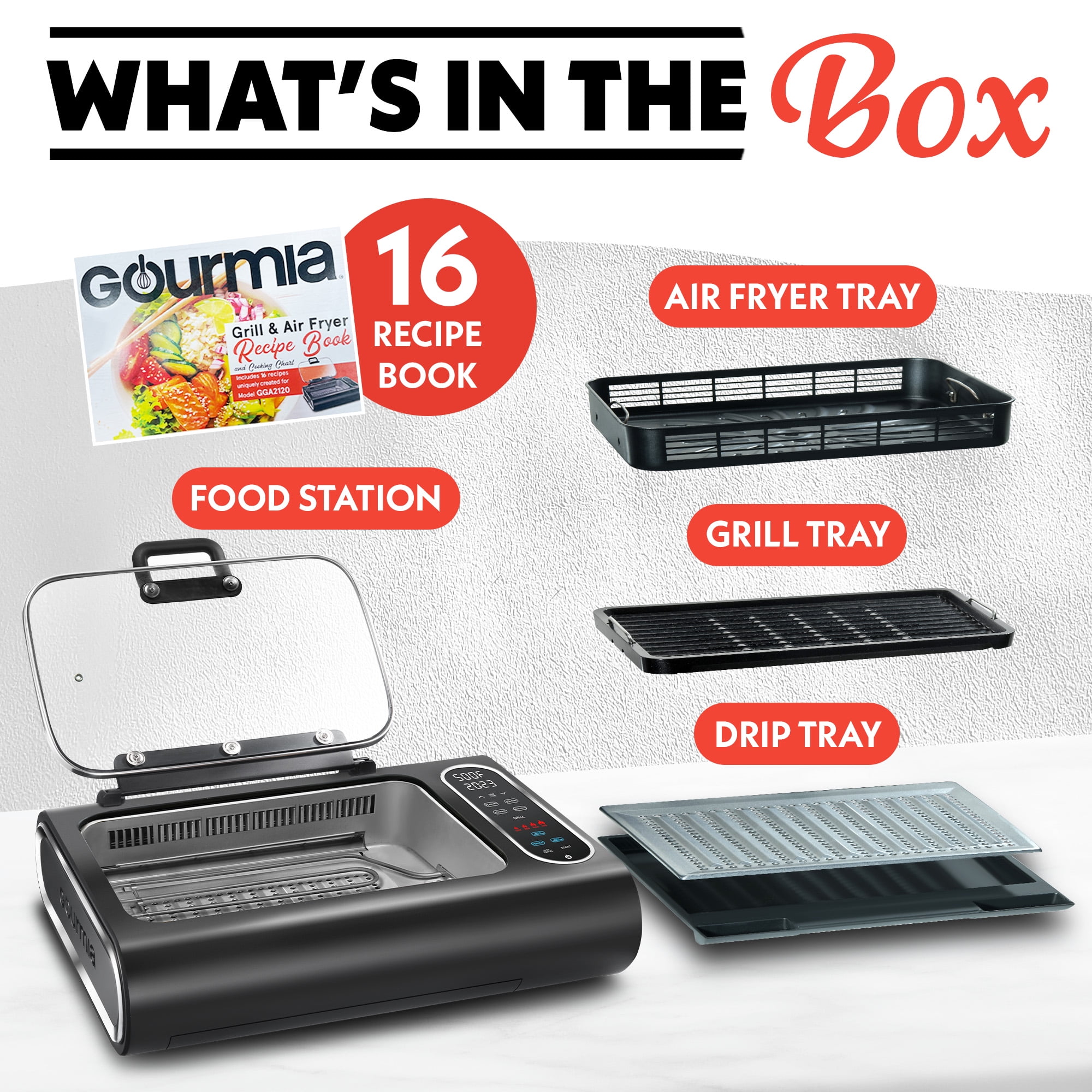 Gourmia 6 Qt Smokeless Indoor Grill & Air Fryer, 5-in-1 FoodStation, Black
