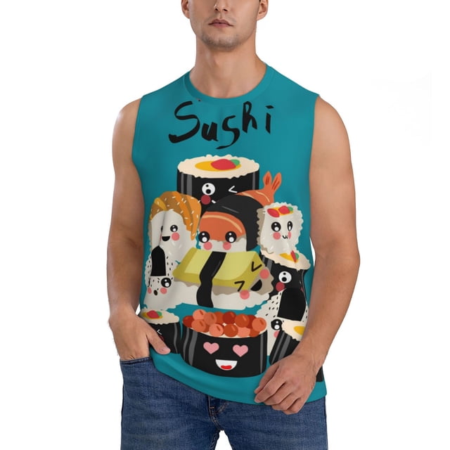 Fotbe I Love Sushi Men's Camiseta sin Mangas Estampada para Hombres, Playera Casual para Gimnasio, Entrenamiento, Playa-Small
