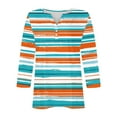 thumbnail image 5 of Dazajoo Striped 3/4 Sleeve Tops for Women Colorful Stripes V Neck Henley Shirts 2024 Fall Womens Baggy Oversized Colorblock T Shirt,Blue,XXXL, 5 of 5