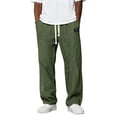 thumbnail image 2 of Domuza Mens Pants Casual Loose Hemp Drawstring Elastic Waist Trousers Lightweight Wide Leg Linen Pant with Pocket Army Green XL, 2 of 6