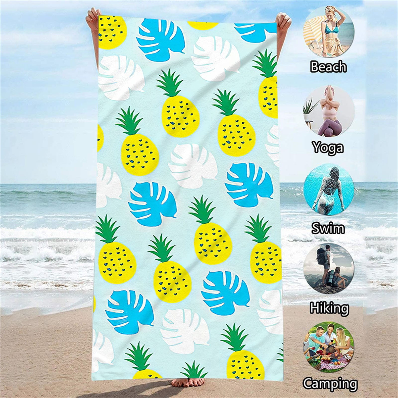 1pc Oversized Terry Beach Towel Soft Extra Large Pool Swim Towels For Adult  Women Gift Big Travel Blanket Cruise Must Haves Vacation Accessories  Essentials Tropical Green Pineapple