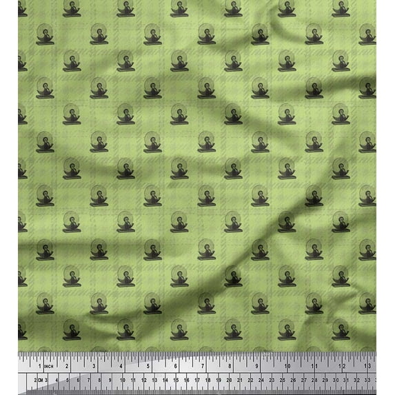Soimoi Green Silk Fabric Check & cut-off saw Hardware Print Sewing Fabric Yard 42 Inch Wide