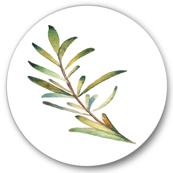 Designart 'Leaf Rosemary Branch on White' Traditional Circle Metal Wall Art 36x36 - Disc of 36