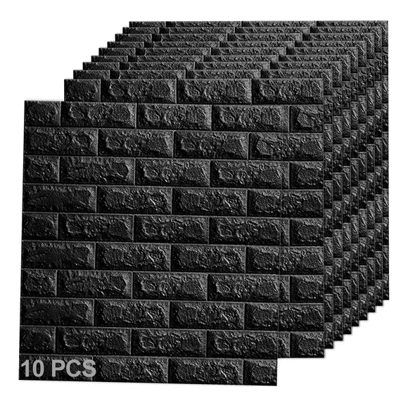 Papel Tapiz Patrón De Ladrillo Pared 3d 10 Piezas Negro