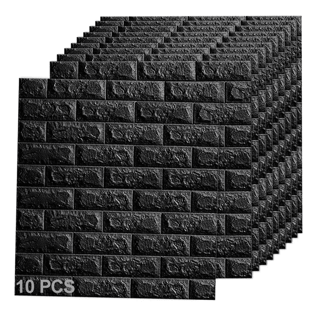 Papel Tapiz Patrón De Ladrillo Pared 3d 10 Piezas Negro