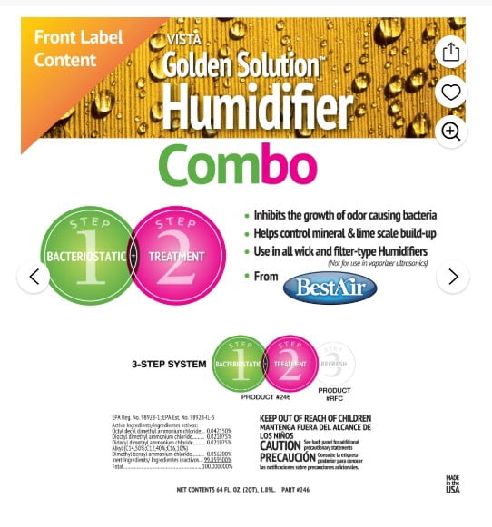 (2 pack) BestAir® 246 Golden Solutions Humidifier Bacteriostatic & Water Treatment Combo, 64 fl oz