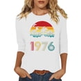 thumbnail image 3 of Uootdi Hauts pour Femmes Manches 3/4 Col Ras du Cou Imprimé Palmier Coucher de Soleil 1976 Coupe Décontractée T-Shirts Rétro Plage Vacances Cadeau, 3 of 4