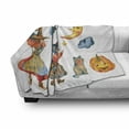 thumbnail image 2 of Magic Moon Soft Flannel Fleece Blanket, Halloween Pumpkin Crescent Kitten Watercolor Drawing of Old Witches in Fairytale, Cozy Plush for Indoor and Outdoor Use, 60" x 80", Multicolor, by Ambesonne, 2 of 5