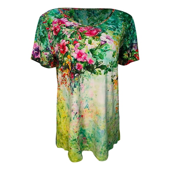 Inkach Women'S All-Match Half Sleeve Print T-Shirt Floral Painting Print Tops