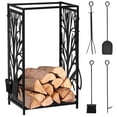 thumbnail image 1 of Support Noir pour Bois de Chauffage avec Outils - Porte-Bûches de 18 Pouces pour Rangement de Foyer Intérieur/extérieur, Conception en Acier et Résistante aux Intempéries, Hauteur de 27,6 Pouces, 1 of 7