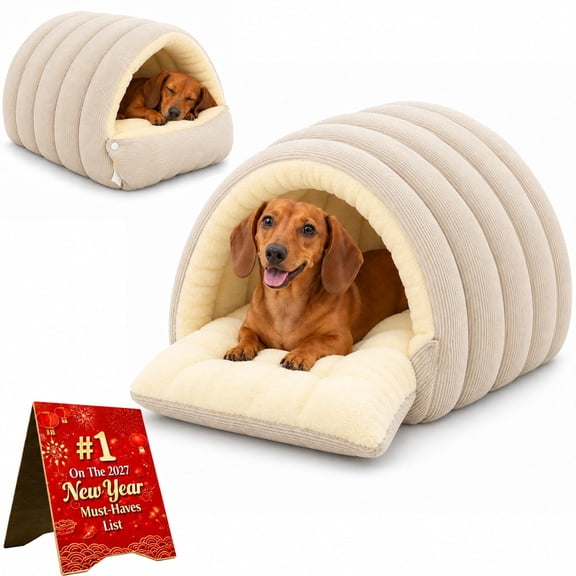 Warmth Cozy Dog Cat Bed Comfort Plush Pet Cave, Convertible Hideaway for Small Pets,Pet Sleeping Bag for Dogs, Drawstring Entry, Side Snaps, Reversible PP Cotton Cushion, Machine-Washable Inner Pad