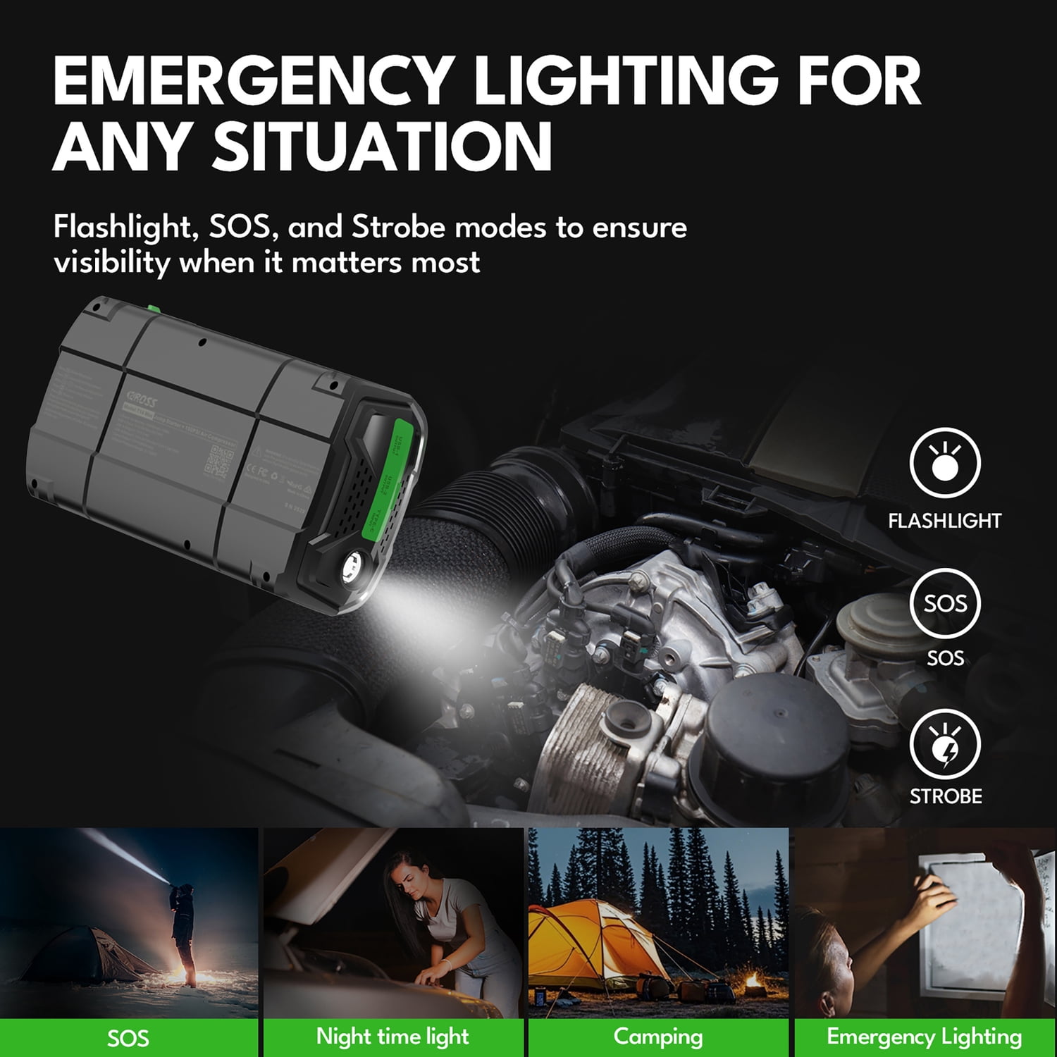 CAROSS T14 Max Portable Car Jump Starter with 150-PSI Air Compressor and USB Power Bank with 2,000-Amp Peak, Heavy-Duty Clamps, and QC Fast Charger