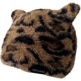 thumbnail image 2 of Gorro de invierno de piel sintética para mujer con orejas de gato, cálido y esponjoso, con estampado de leopardo., 2 of 5