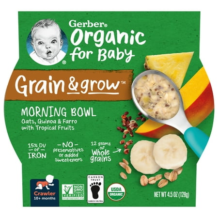 Gerber Grain & Grow Organic Baby Oatmeal, Morning Bowl Tropical Fruits, 4.5 oz (Pack of 8)