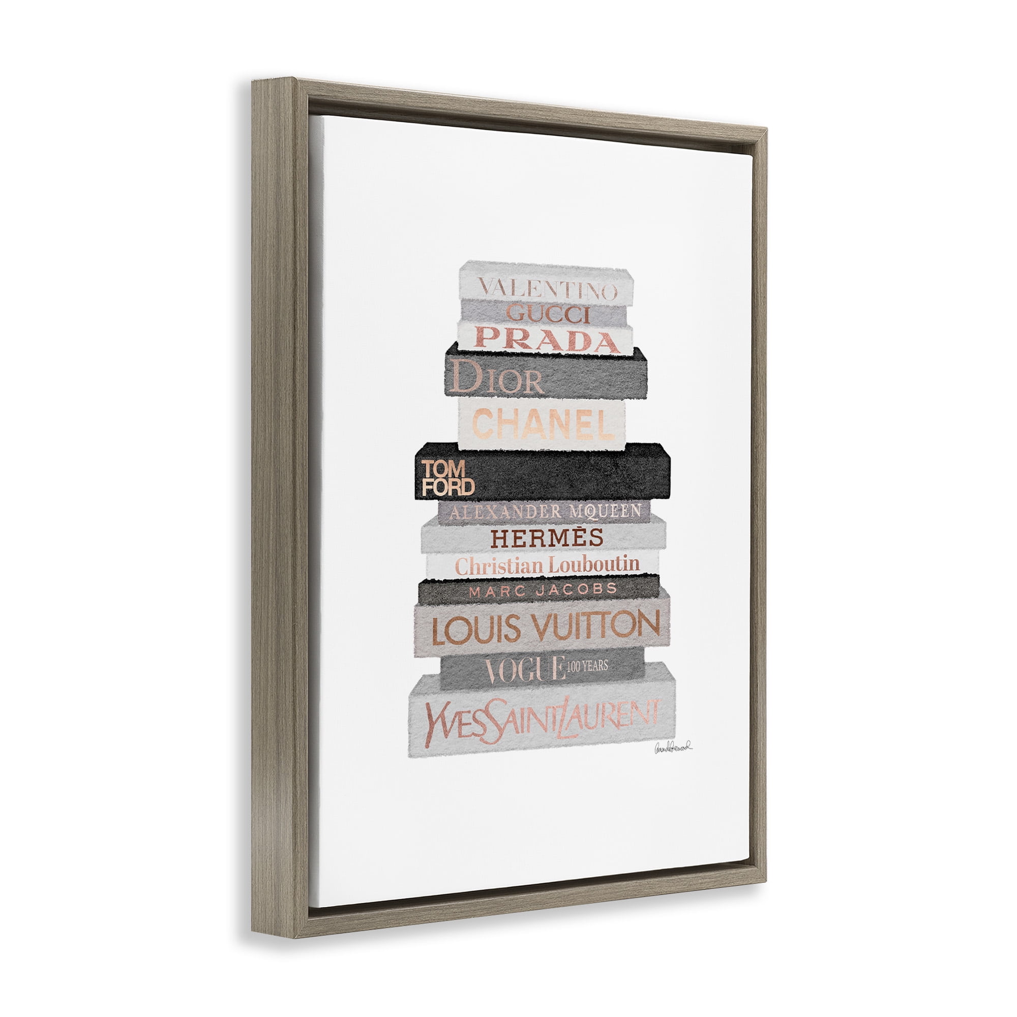 Stupell Industries Grey & Peach Bookstack Beauty & Fashion Painting Brown Floater Framed Canvas Art Print Wall Art, 17 x 21