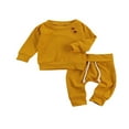 thumbnail image 2 of Newborn Baby Autumn Ribbed Knit Long Sleeve Tops+Drawstring Pants Clothes Set, 2 of 7