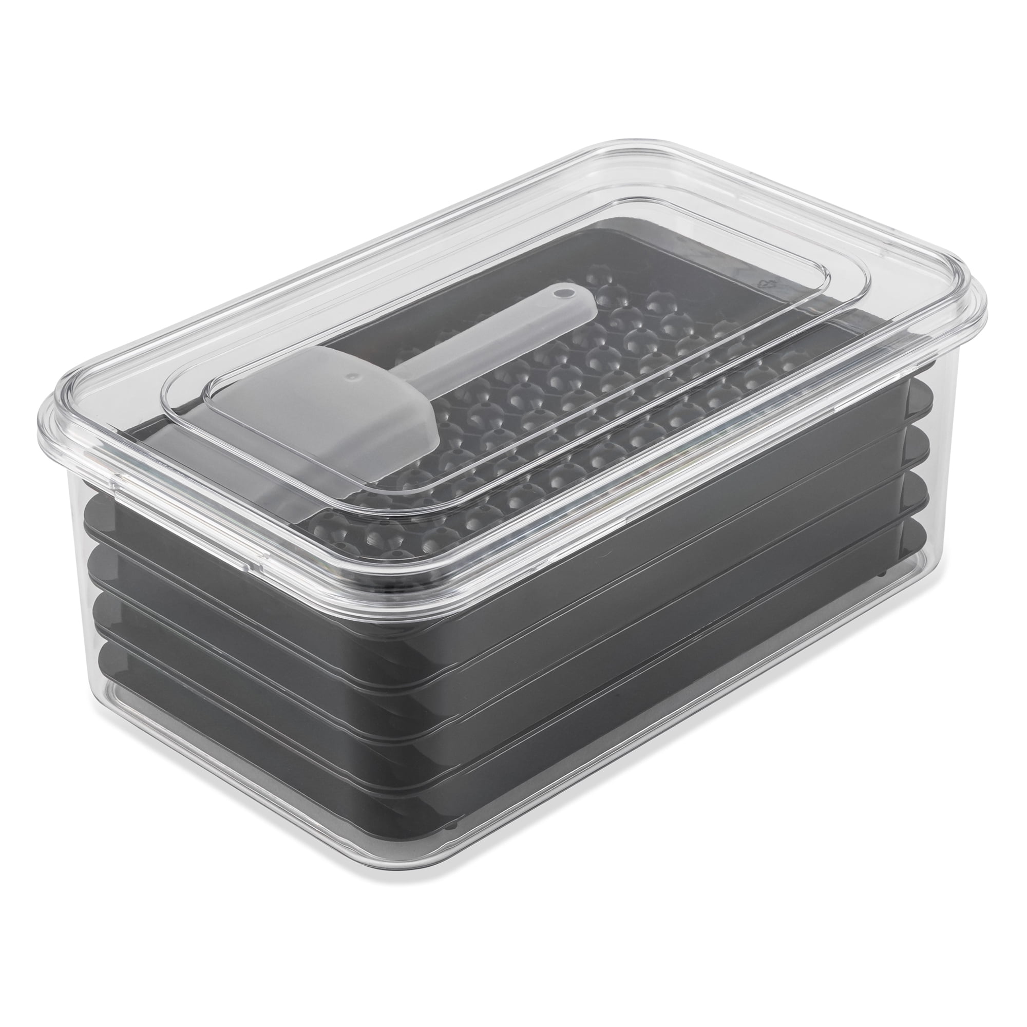 (2 pack) Thyme, Ice Cube Tray, & Table New Ice Tray Mold Set with Scoop, Black, convenient for portable cold storage.
