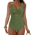 thumbnail image 2 of COMVALUE Women One Piece Swimsuits Tummy Control Bathing Suit Mesh V Neck Swim Suits Full Coverage Modest High Cut Swimwear 2026 (Army Green, XL), 2 of 9