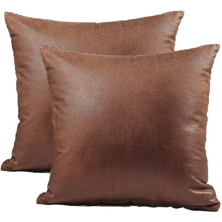 Faux Leather Throw Pillow Covers - 18 x 18 inch Decorative Cushion Cover for Couch Set of 2 Pillowcase for Bedding  Home Decor  Sofa  Bedroom Neutral Pillows Outdoor Farmhouse Colored Brown Faux Leather Throw Pillow Covers - 18 x 18 inch Decorative Cushion Cover for Couch Set of 2 Pillowcase for Bedding  Home Decor  Sofa  Bedroom Neutral Pillows Outdoor Farmhouse Colored Brown