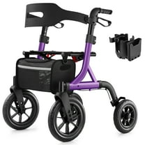 MAXWALK Rollator Walker for Seniors, 12" Big Rubber Wheels Foldable All Terrain Outdoor Aluminum Rolling Walker with Breathable Mesh Backrest, Height Adjustment for 5-6.5ft, Purple