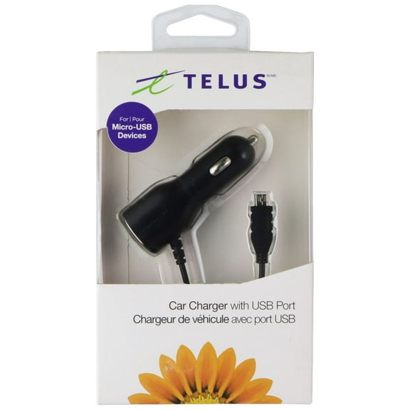 Telus 10W Micro-USB Wired Car Charger with Extra USB Port - Black (G00186PG)